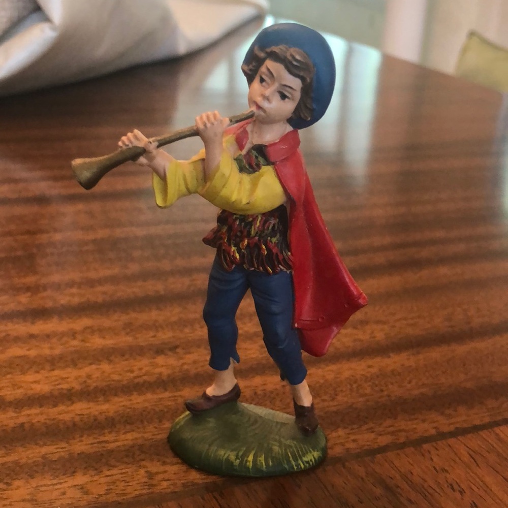 Vintage Italian Nativity Figure Plastic Replacement Shephard Boy Playing Horn